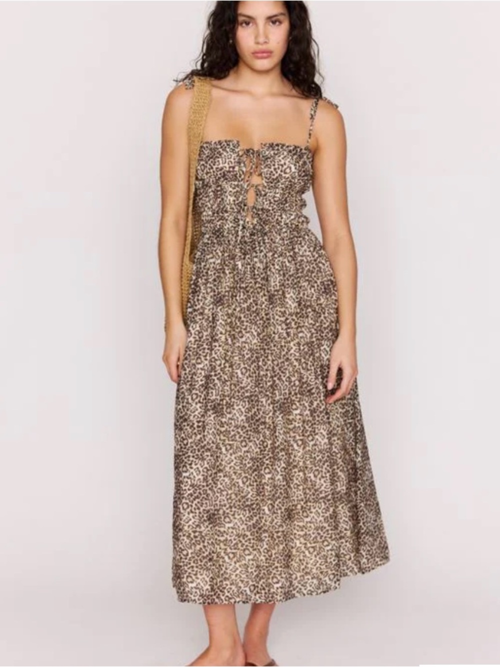 Leopard Print Tie-Front Midi Dress